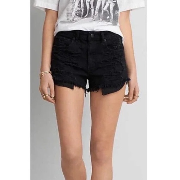 AE American Eagle Vintage Hi-Rise Festival Black Shorts, Distressed—Size 4••• - Picture 1 of 12